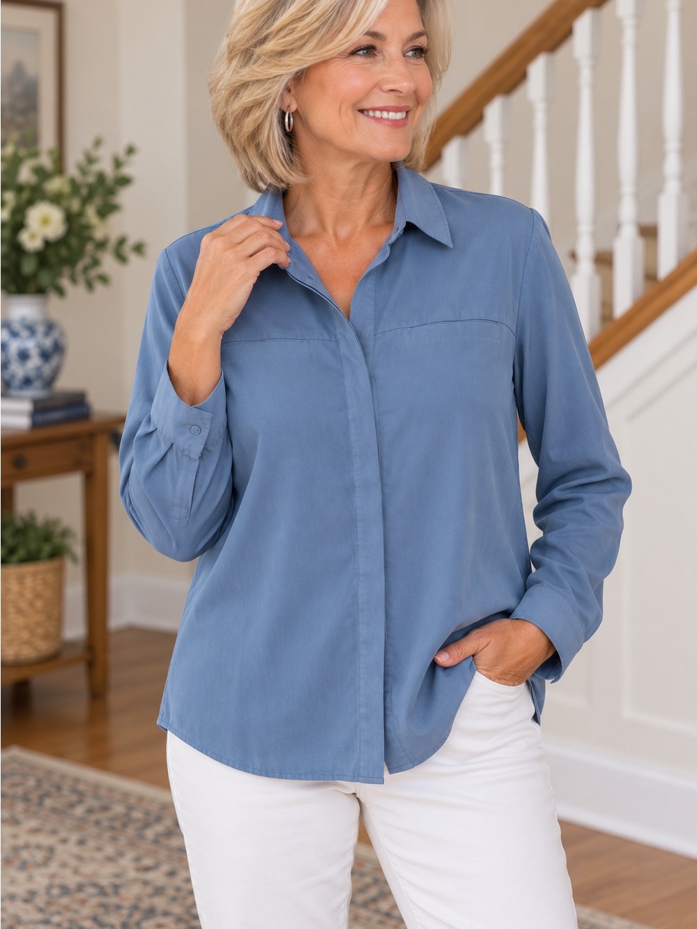 Northern Reflections Dusty Blue Button-Down Blouse